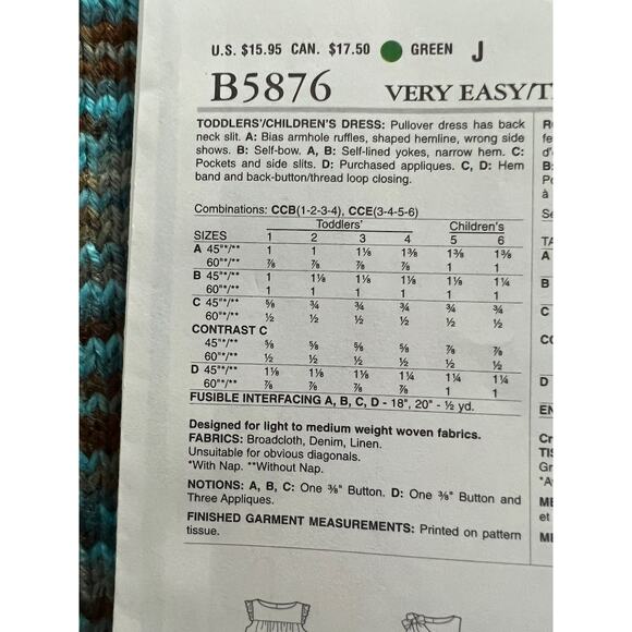 Butterick Sewing pattern 5876 toddler girls Aline dress size 1 2 3 4 - Picture 4 of 8